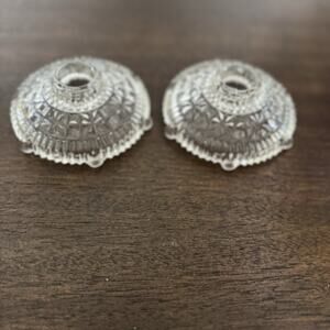 VTG 2 Anchor Hocking Pressed Clear Glass Taper Candle Holders Stars and Bars 30s